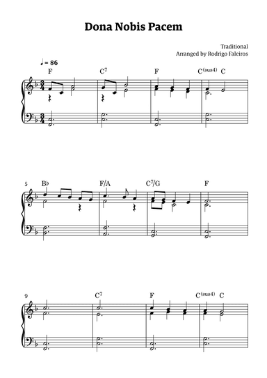Dona Nobis Pacem - for piano (featuring chords) (arr. Rodrigo Faleiros)