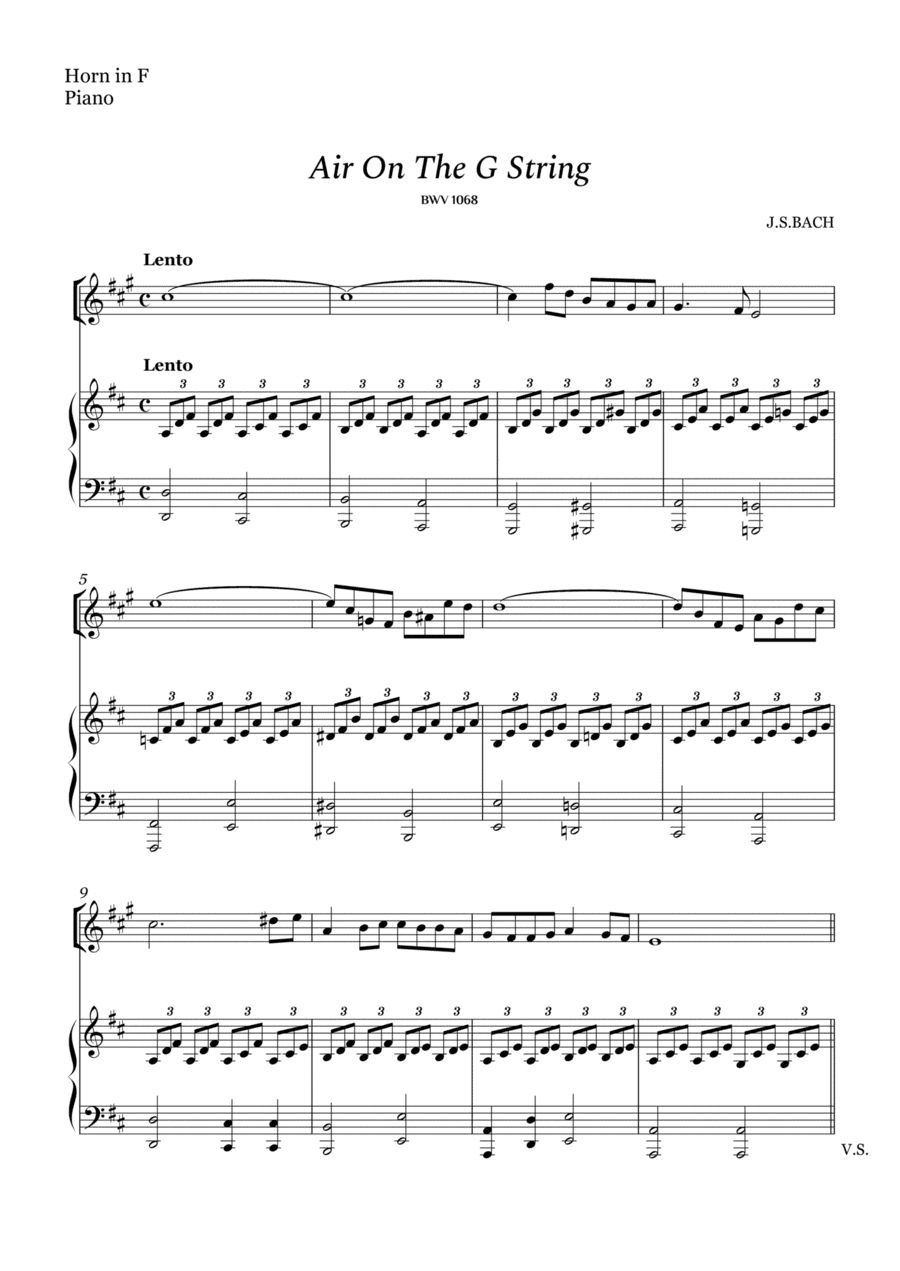 Bach - Air on The G String for Horn in F and Piano (Easy Arrangement) (arr. Cássio Silva Chaves)