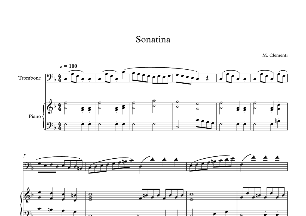 Sonatina (In C Major) - Muzio Clementi (Trombone + Piano) (arr. Digital Book Music)