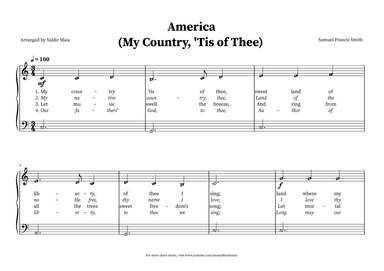 America (My Country, 'Tis of Thee) - Easy Beginner Piano (note names and lyrics) (arr. Valdir Maia)