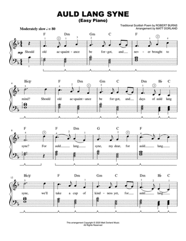 Auld Lang Syne (Easy Piano) (arr. Matt Dorland)