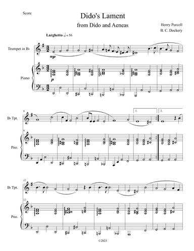 Dido's Lament (Trumpet Solo with Piano Accompaniment) (arr. B. C. Dockery)