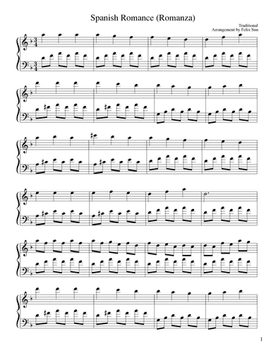 Spanish Romance (Romanza) - Beautiful Easy Piano Solo (arr. Felix Sun)