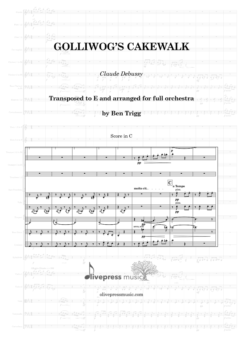 Golliwog's Cakewalk (Full Orchestra) – Score and Parts – Transposed to E (arr. Ben Trigg)