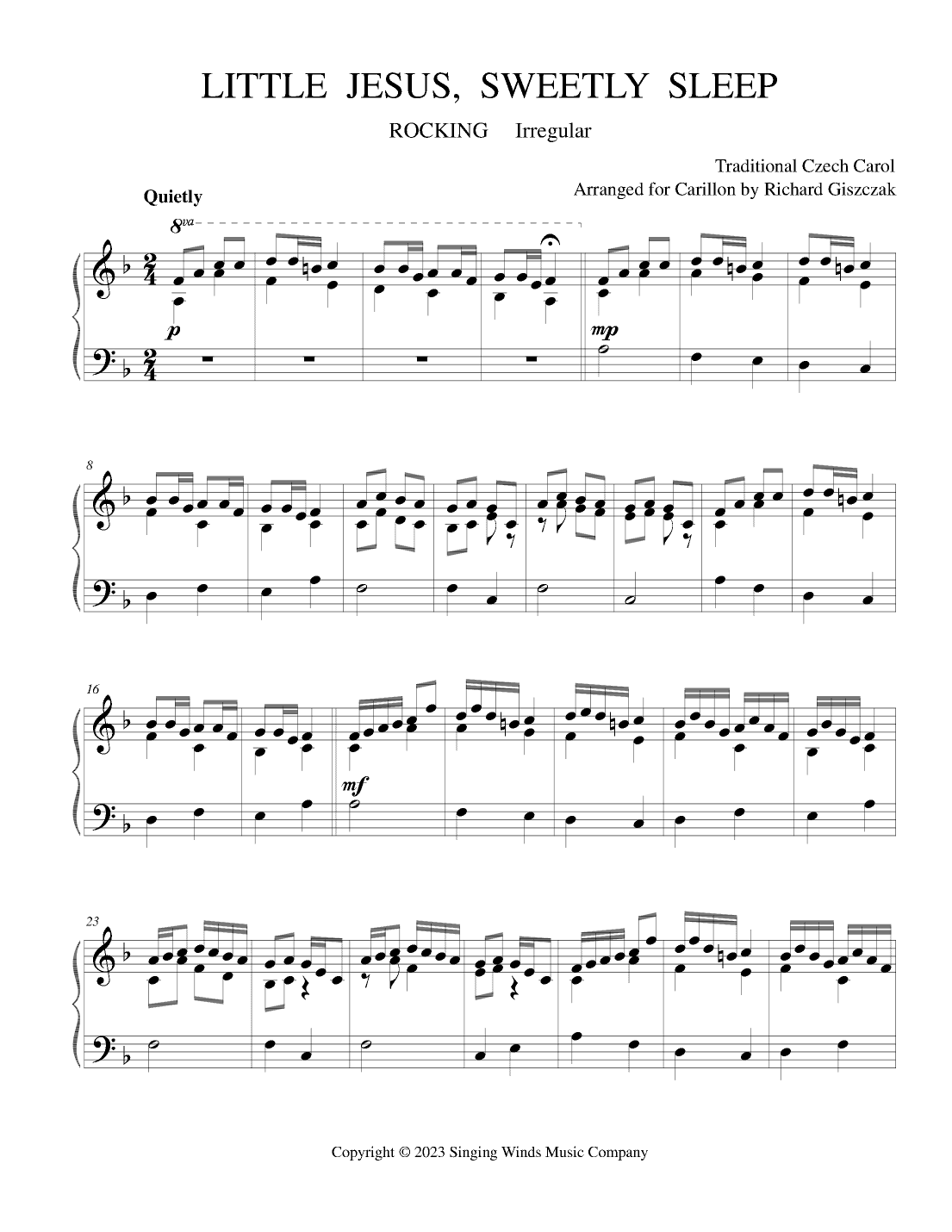 Little Jesus, Sweetly Sleep  (ROCKING) (arr. Richard Giszczak)