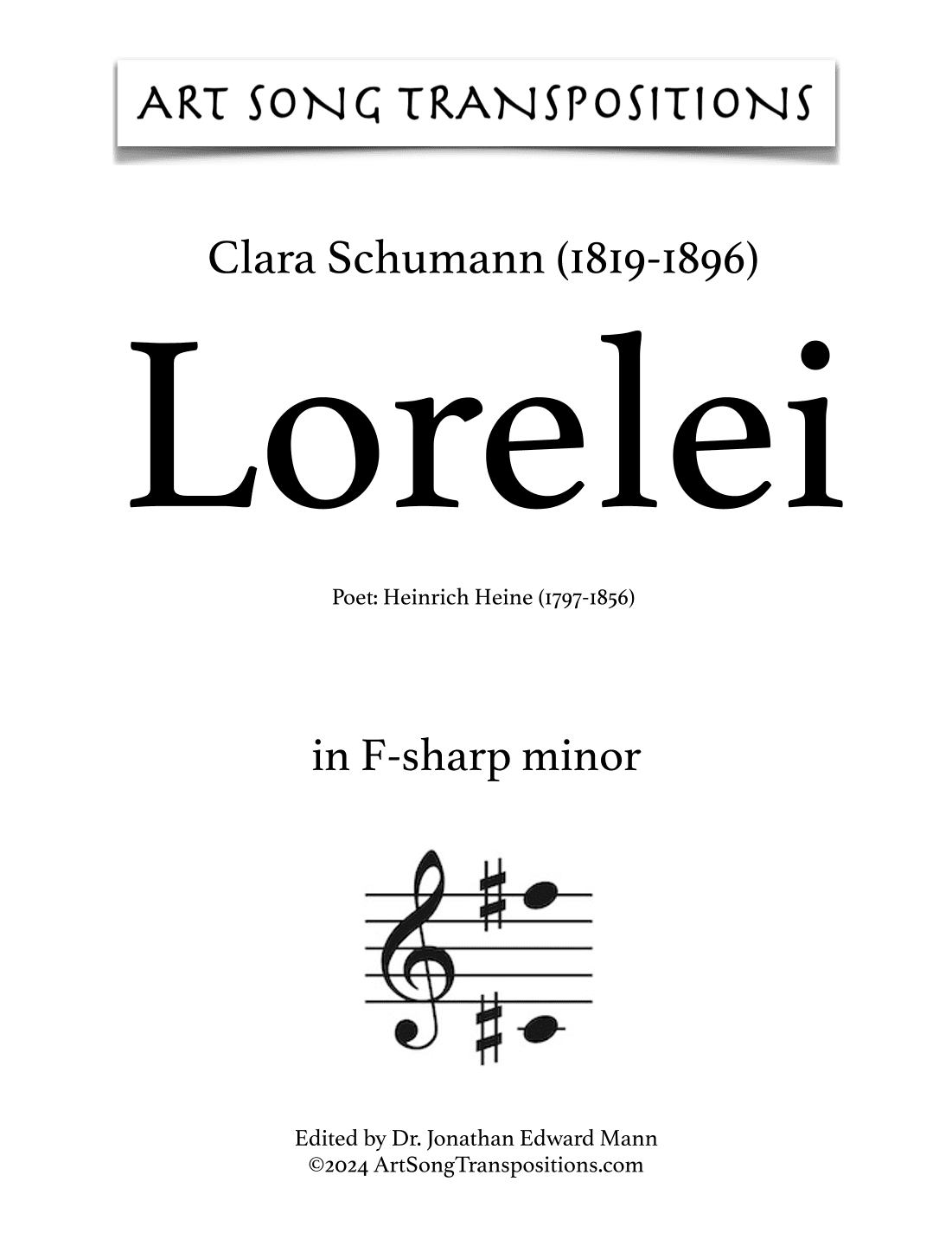 SCHUMANN: Lorelei (transposed to F-sharp minor) (arr. ArtSongTranspositions.com)