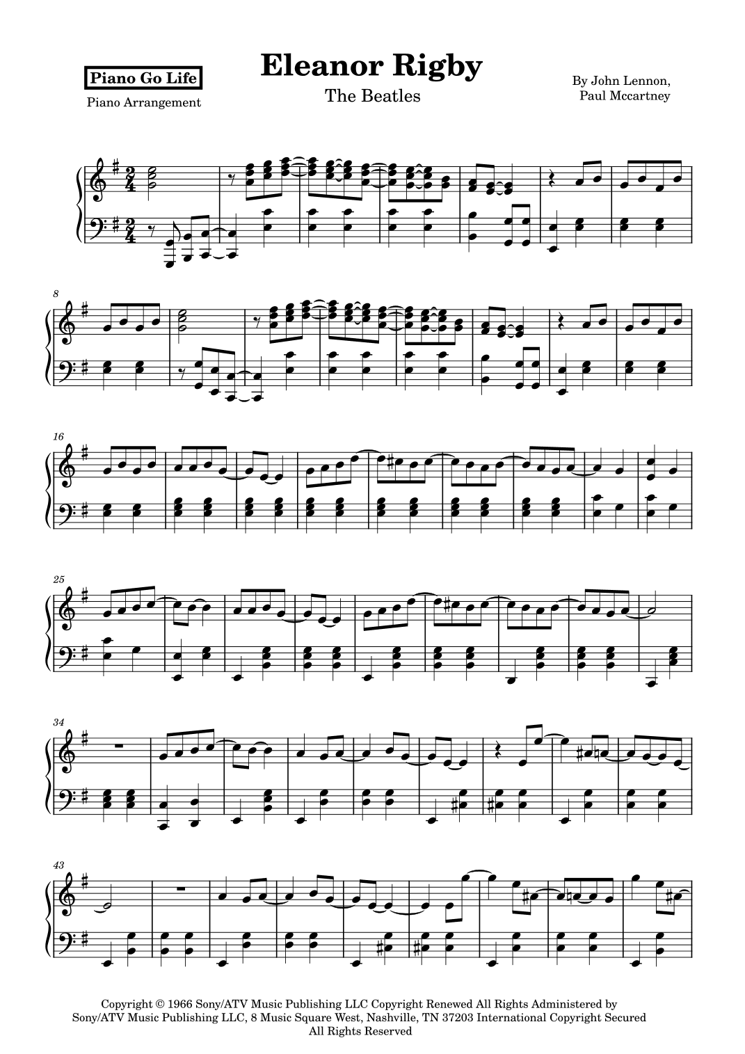 Eleanor Rigby (arr. Piano Go Life)
