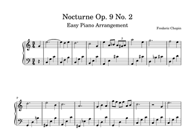 Nocturne Op 9 No 2, Easy Piano Arrangement - Transposed to C Major (arr. Christina Magallanes-Jones)