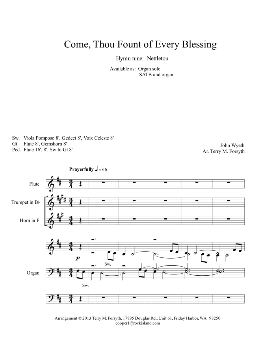 "Come, Thou Fount of Every Blessing", instruments and organ (arr. Terry M. Forsyth)