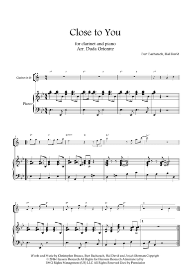 Close To You (arr. Duda Oriontte)