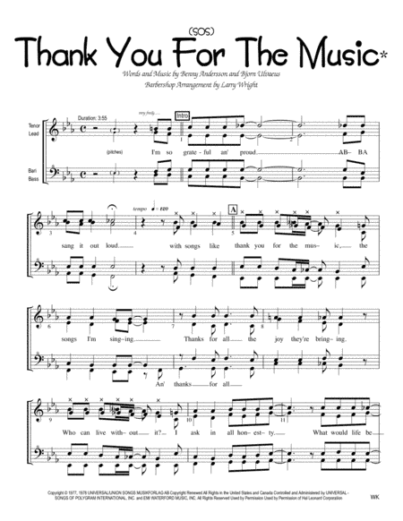 Thank You For The Music (arr. Larry Wright)