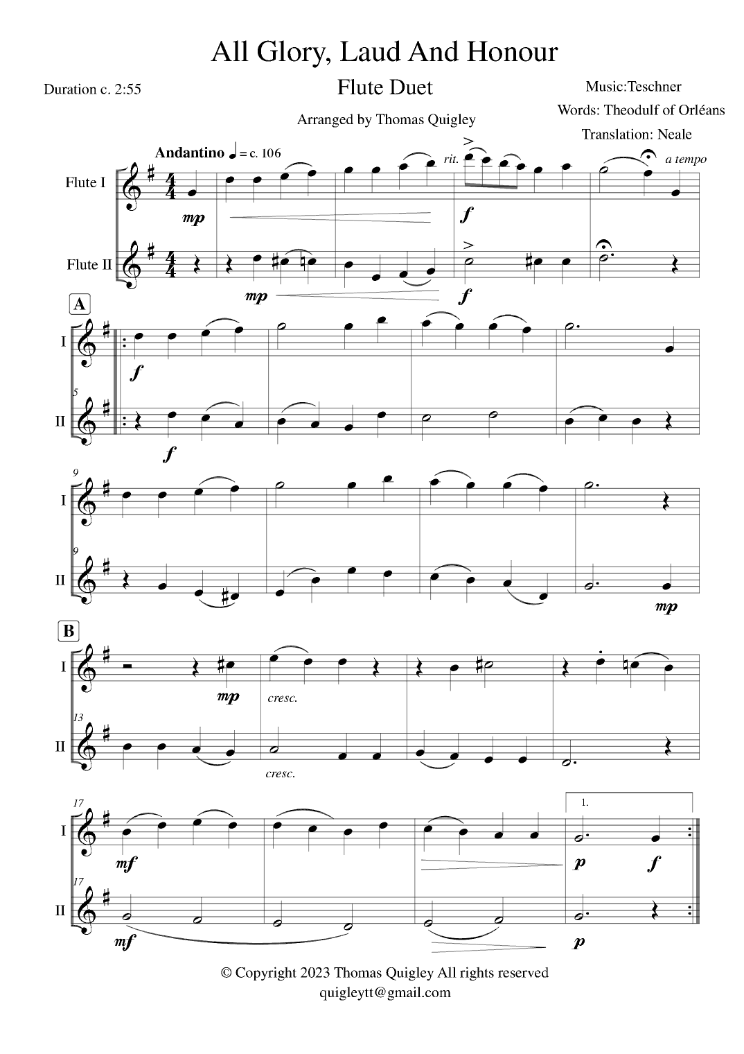 All Glory, Laud and Honour (arr. Thomas Quigley)
