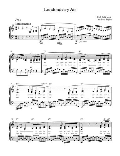 Londonderry Air (Danny Boy) piano solo (arr. Paul Taylor)