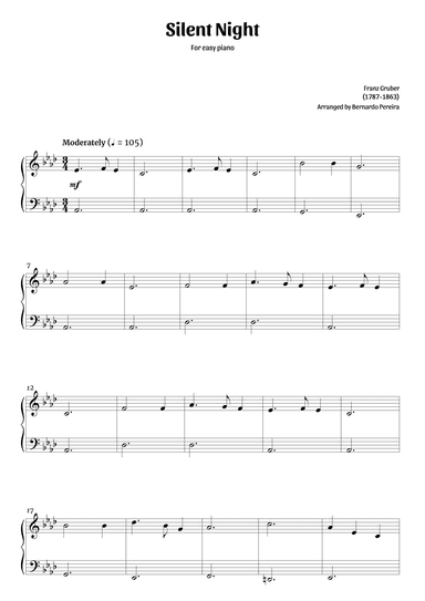Silent Night (easy piano in Ab major – clean sheet music) (arr. Bernardo Pereira)