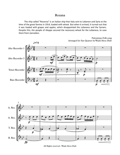 AL ROZANA (arabic song) - Recorder quartet (arr. Wajdi Abou Diab)
