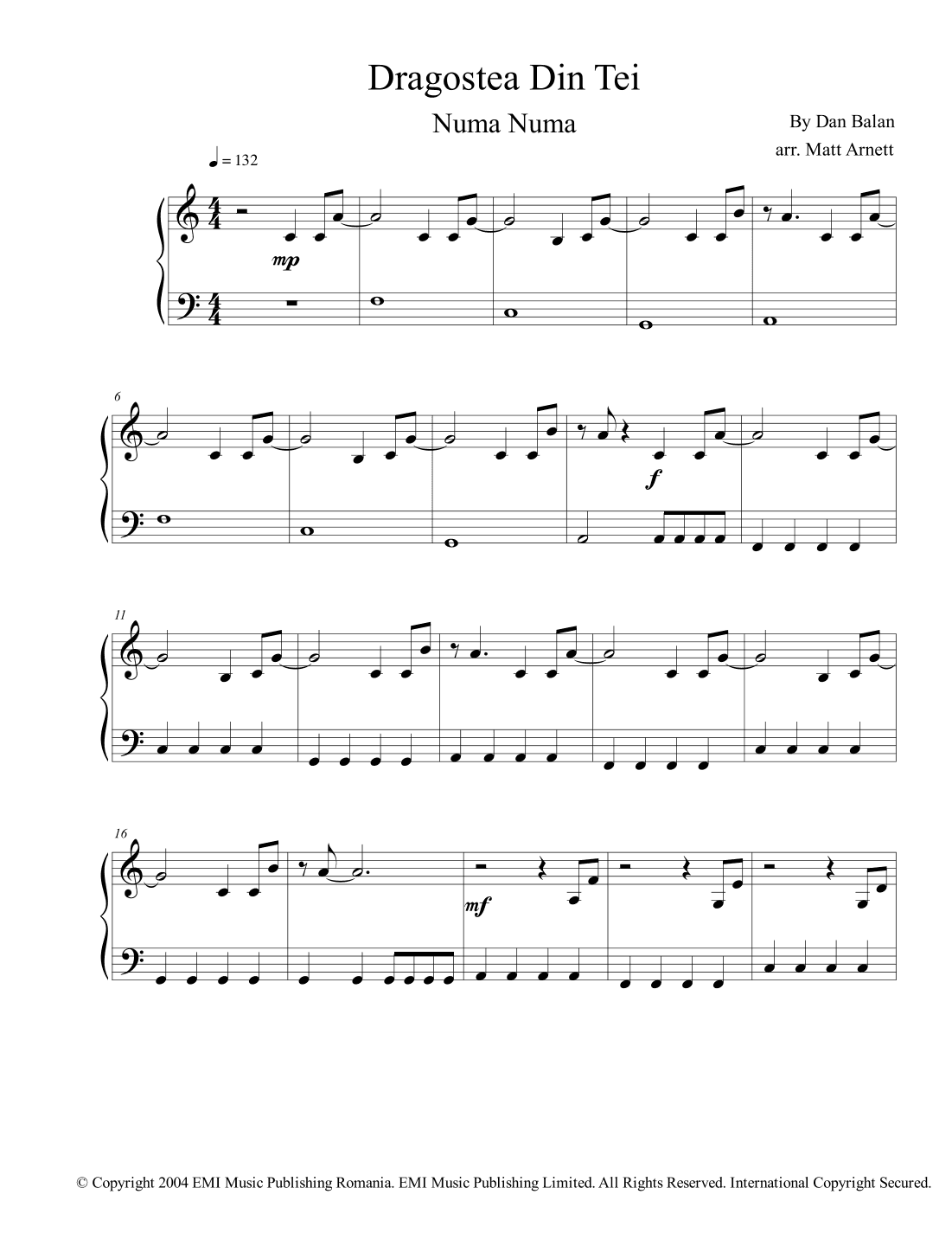 Dragostea Din Tei (arr. Matt Arnett)