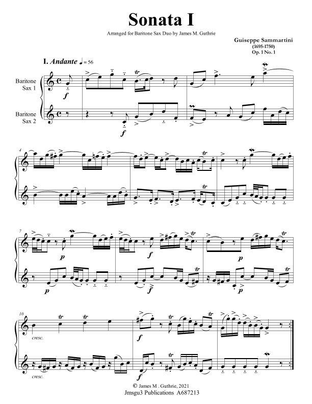 Sammartini: Sonata Op. 1 No. 1 for Baritone Sax Duo (arr. James M. Guthrie)