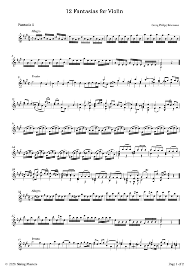 Telemann 12 Fantasias for Solo Violin, No 05 (arr. String Masters)