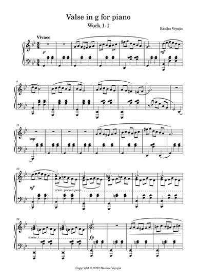 Valse for piano in g minor, Work 1-1