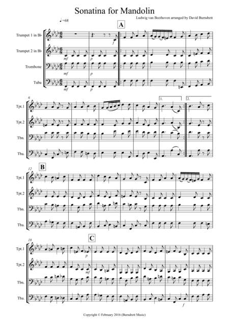 Sonatina by Beethoven for Brass Quartet (arr. David Burndrett)