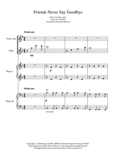 Friends Never Say Goodbye  from THE ROAD TO EL DORADO (arr. Kaiserin Rebecca)