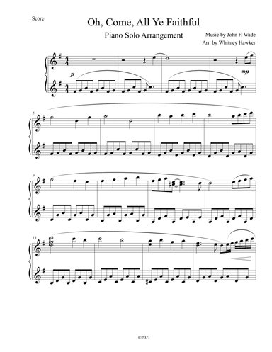 Oh Come All Ye Faithful - Piano Solo (arr. Whitney Hawker)