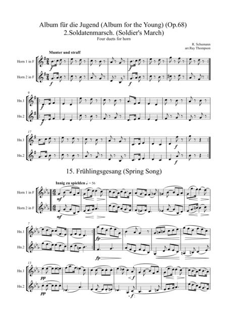 Schumann: Album für die Jugend (Album for the Young) (Op.68) Four pieces for horn duet (arr. Ray Thompson)