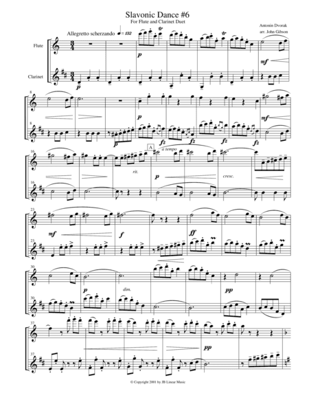 Dvorak Slavonic Dance #6 for flute and clarinet duet (arr. John Gibson)