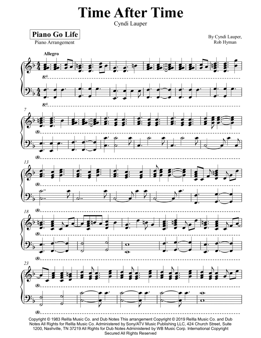 Time After Time (arr. Piano Go Life)