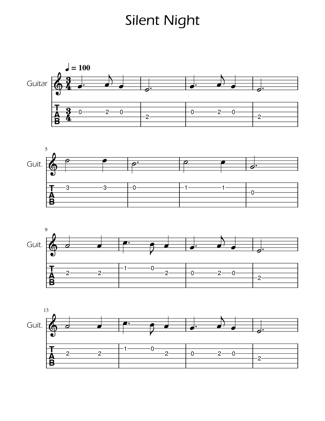 Silent Night - Guitar TAB (arr. Ygor Nunes)