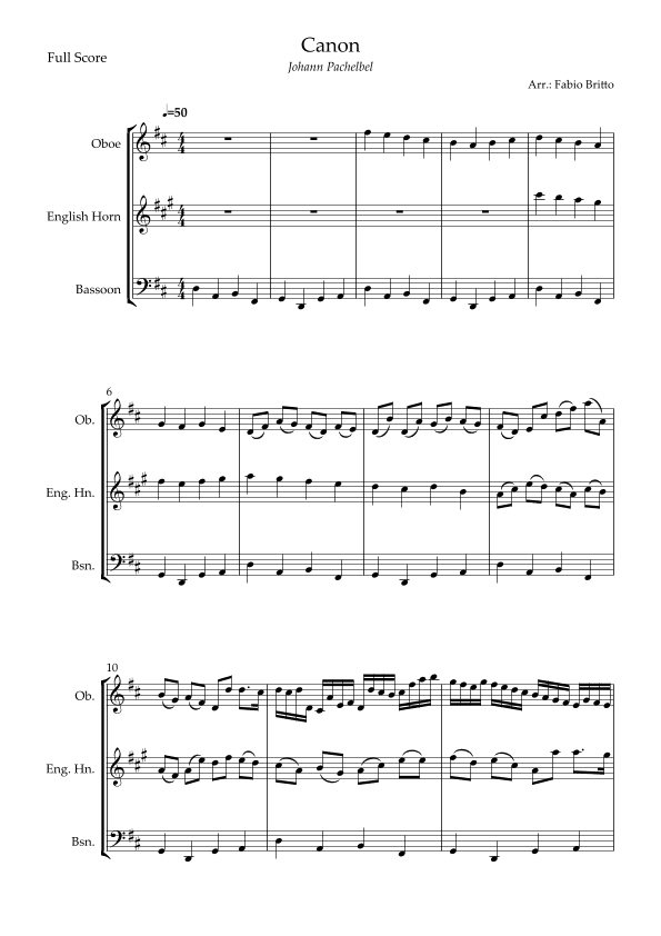 Canon - Johann Pachelbel (Wedding/Reduced Version) for Woodwind Trio (arr. Fabio Britto)