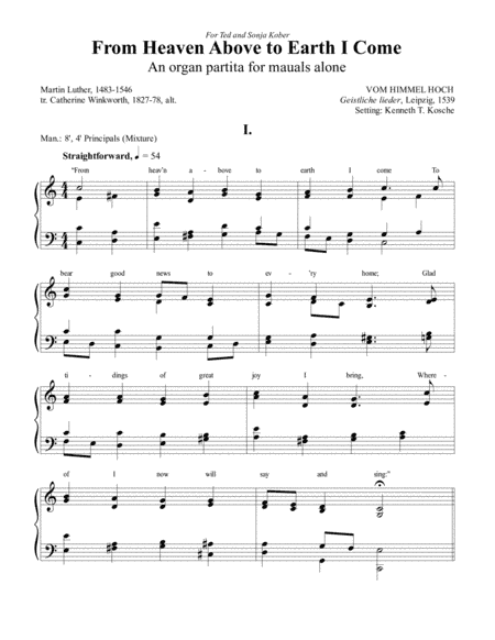 Partita for manuals on "Vom Himmel hoch" ("From Heaven Above") (arr. Kenneth T. Kosche)