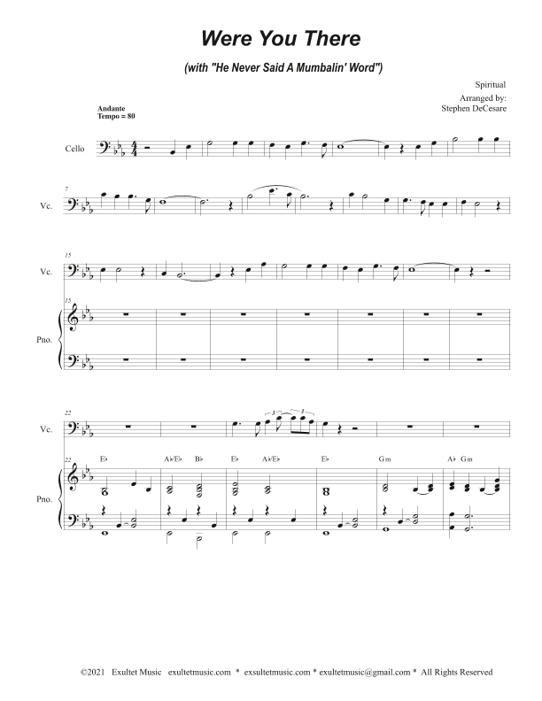 Were You There (with "He Never Said A Mumbalin' Word") (Cello solo and Piano) (arr. Stephen DeCesare)