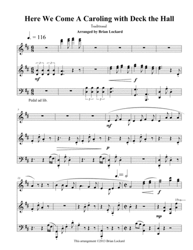 Here We Come a Caroling with Deck the Hall Advanced Piano Solo (or Organ) (arr. Brian Lockard)
