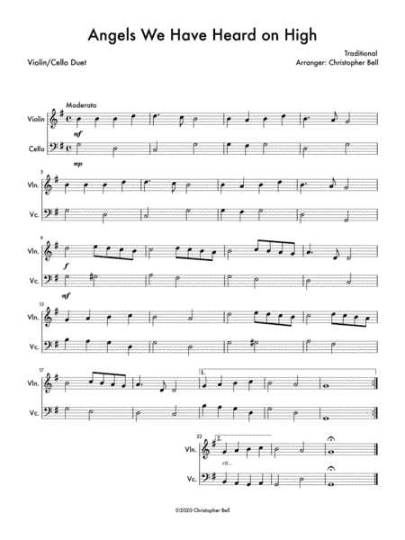 Angels We Have Heard on High - Easy Violin/Cello Duet (arr. Christopher Bell)