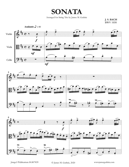 BACH: Sonata BWV 1030 for String Trio (arr. James Guthrie, ASCAP)