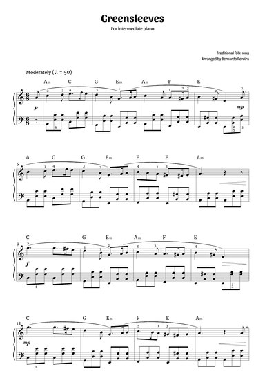 Greensleeves (intermediate piano) (arr. Bernardo Pereira)