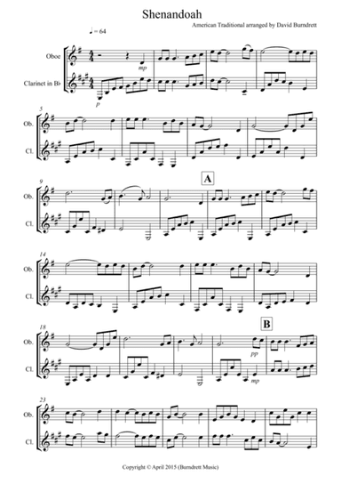 Shenandoah for Oboe and Clarinet Duet (arr. David Burndrett)