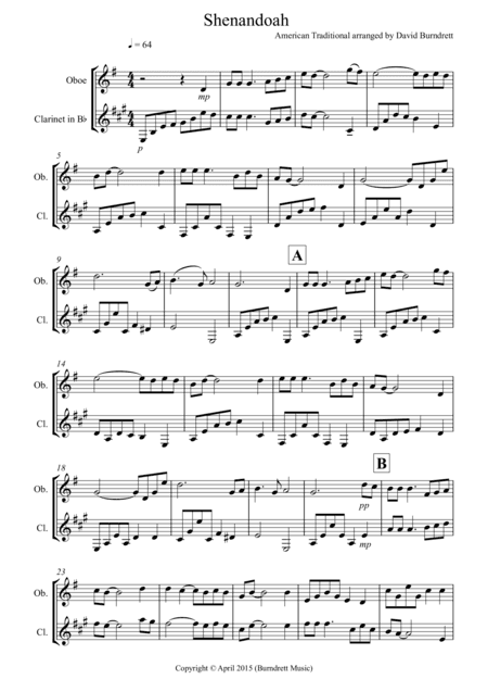 Shenandoah for Oboe and Clarinet Duet (arr. David Burndrett)