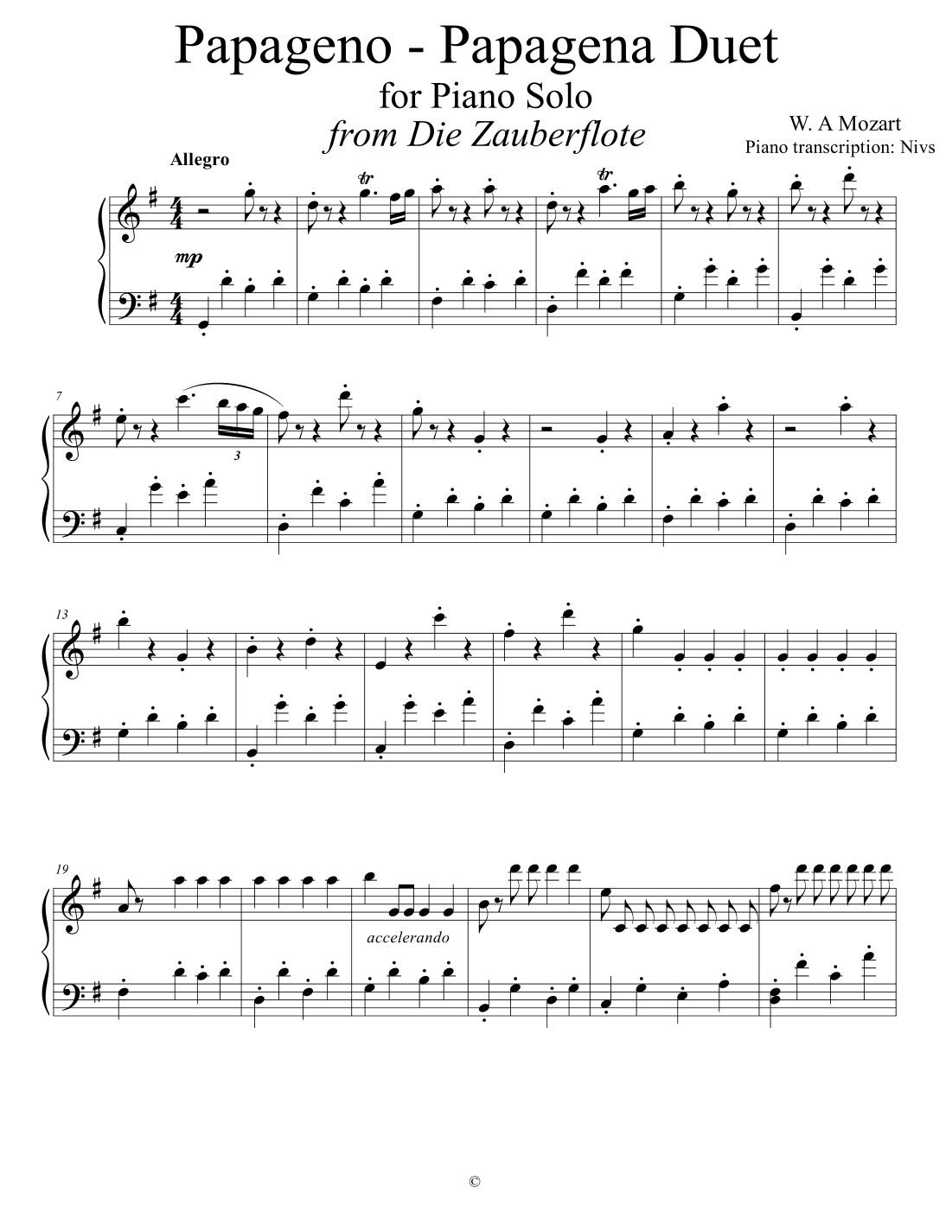 Pa-pa-geno, Pa-pa-gena (arr. Nivs)