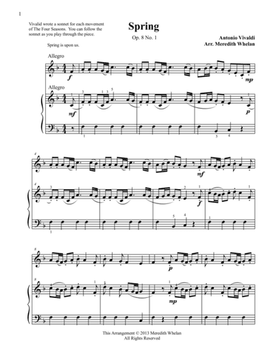 Classical Duets for Recorder & Piano:  Spring from Vivaldi's Four Seasons (arr. Meredith Whelan)