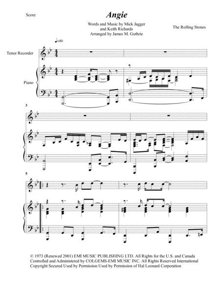 Angie (arr. James M. Guthrie, ASCAP)