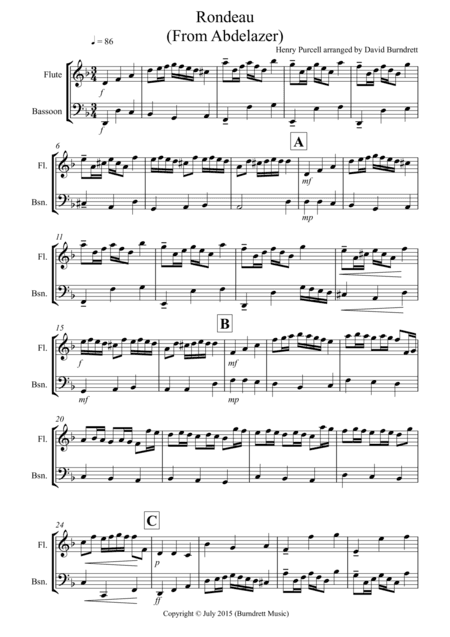Rondeau (from Abdelazer) for Flute and Bassoon (arr. David Burndrett)