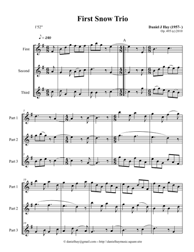 First Snow Trio (Opus 495) Soprano, Alto, Tenor Recorders - Score Only