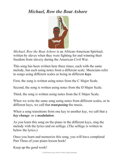 Michael, Row the Boat Ashore, in 3 keys! (Michael Row the Boat Ashore) (big letter notation) (arr. Dennis Frayne)