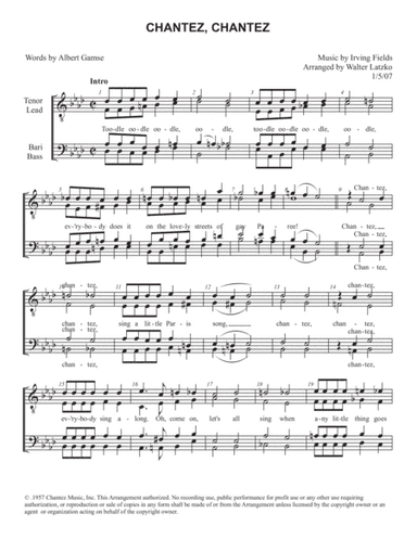 Chantez, Chantez (arr. Walter Latzko)
