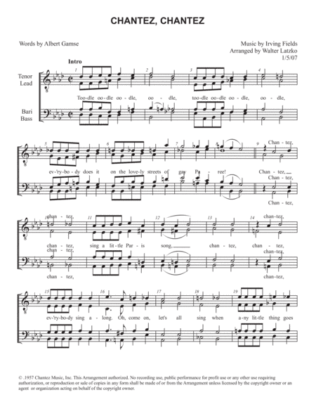 Chantez, Chantez (arr. Walter Latzko)