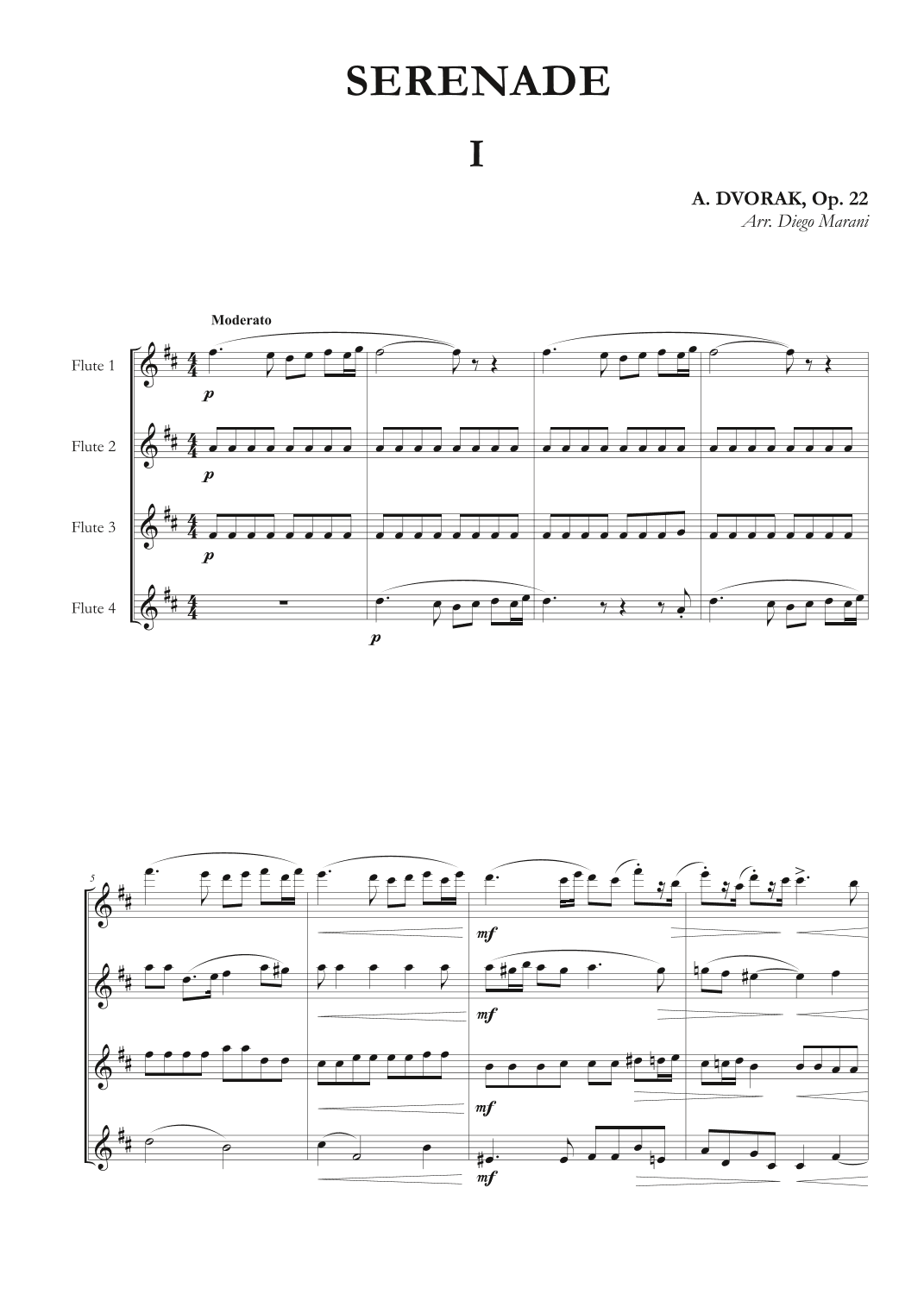 Moderato from Serenade Op. 22 for Flute Quartet (arr. Diego Marani)