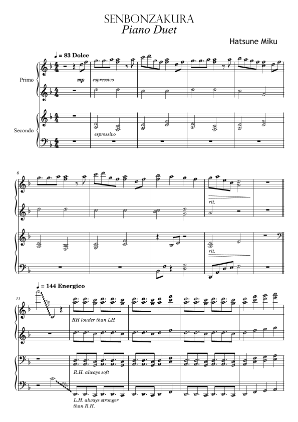 Senbonzakura Miku Piano Duet
