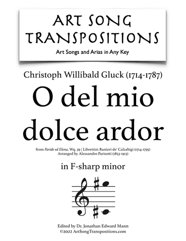 GLUCK: O del mio dolce ardor (transposed to F-sharp minor) (arr. ArtSongTranspositions.com)